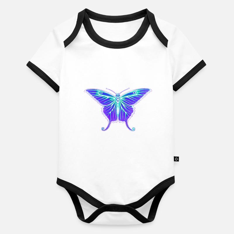 Papillon violet Body Bébé bio contrasté manches courtes