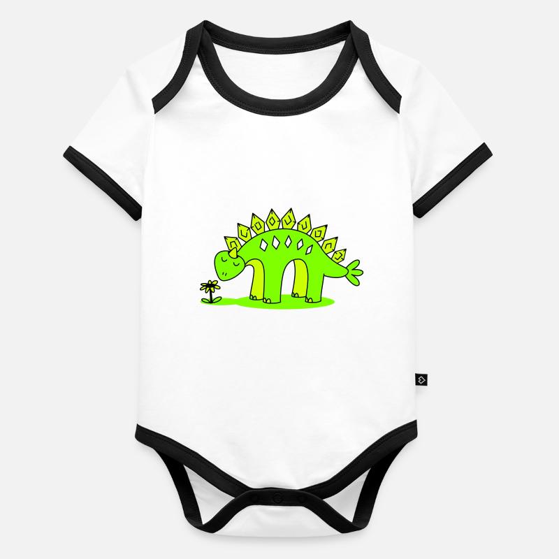 Le petit Dino sent une fleur Body Bébé bio contrasté manches courtes