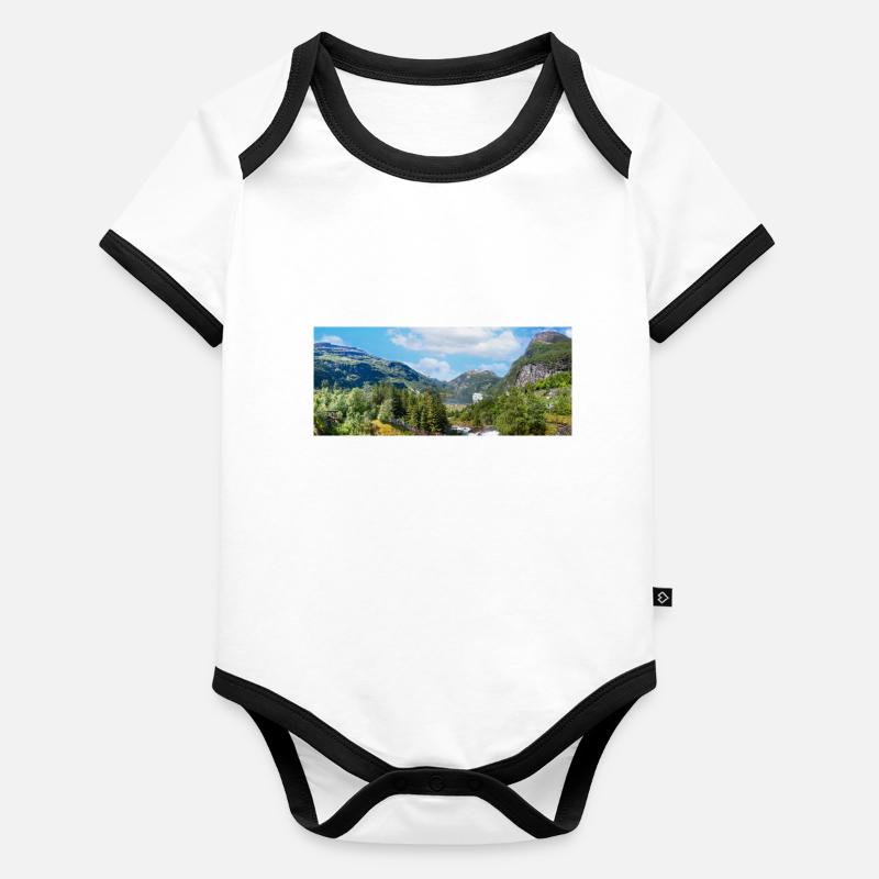 Geiranger panorama Storseterfossen Norvège Body Bébé bio contrasté manches courtes