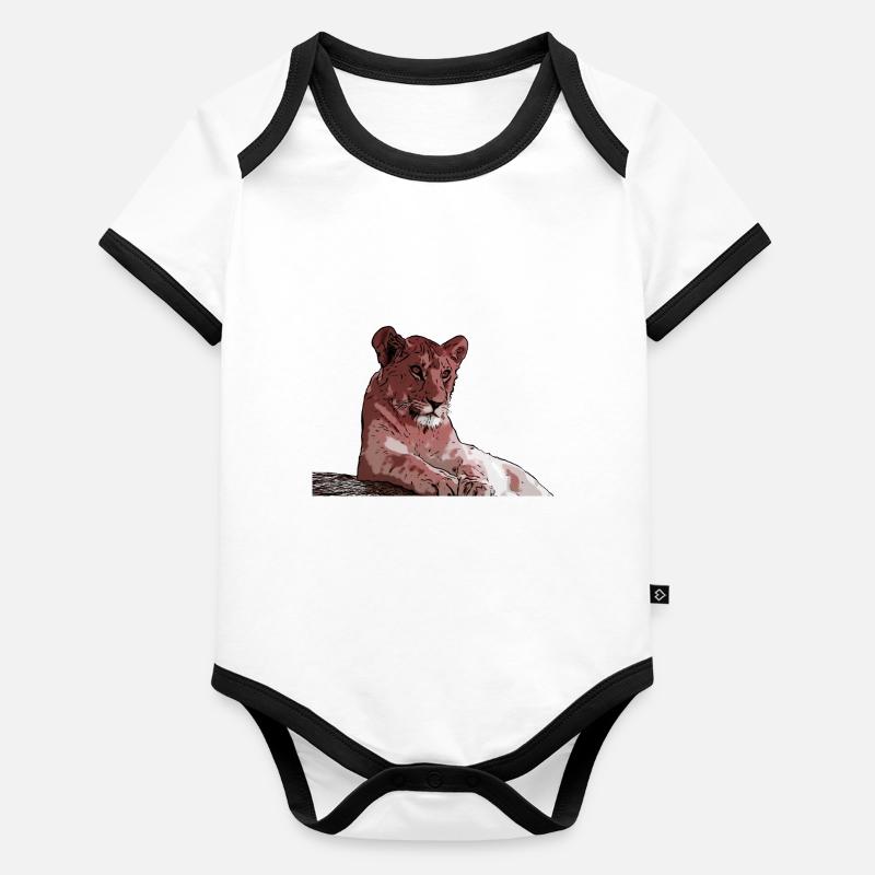 Junger Löwe Baby Bio-Kurzarm-Kontrastbody
