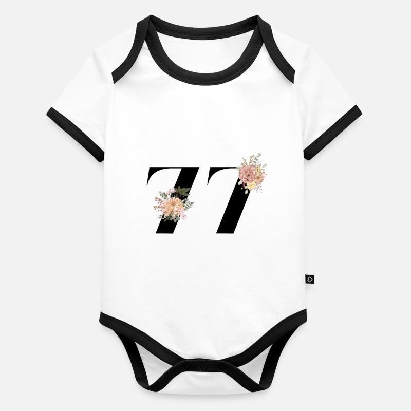 77e anniversaire fleuris (Cadeau de 77 ans) Body Bébé bio contrasté manches courtes