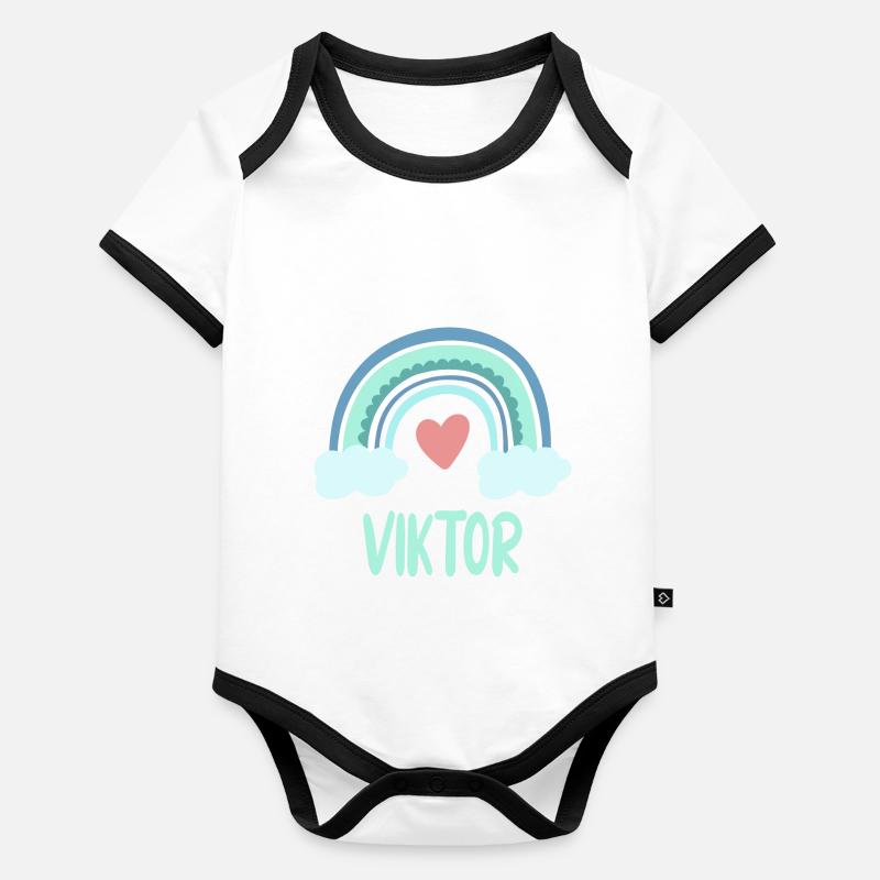 Viktor Name Regenbogen Baby Baby Bio-Kurzarm-Kontrastbody