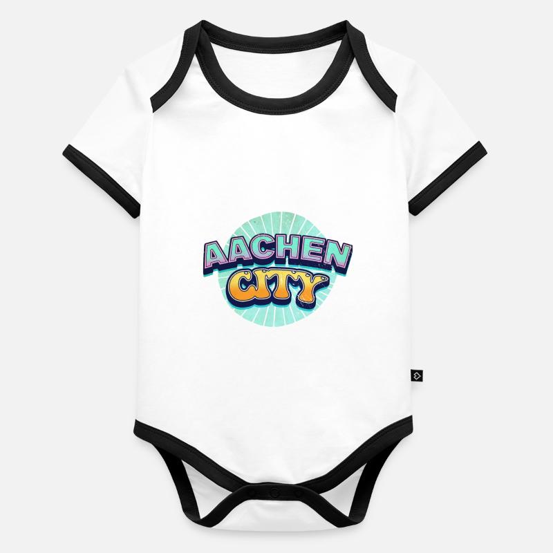 Aachen Germany City Font Pop Art Comic Organic Baby Contrasting Bodysuit
