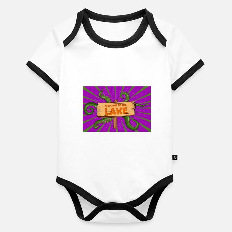Willkommen am See Spooky Halloween Comic Style Baby Bio-Kurzarm-Kontrastbody