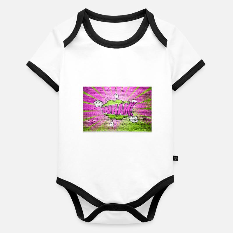 Wham! Comic Style Bubble Graffiti Lettering on Bri Organic Baby Contrasting Bodysuit
