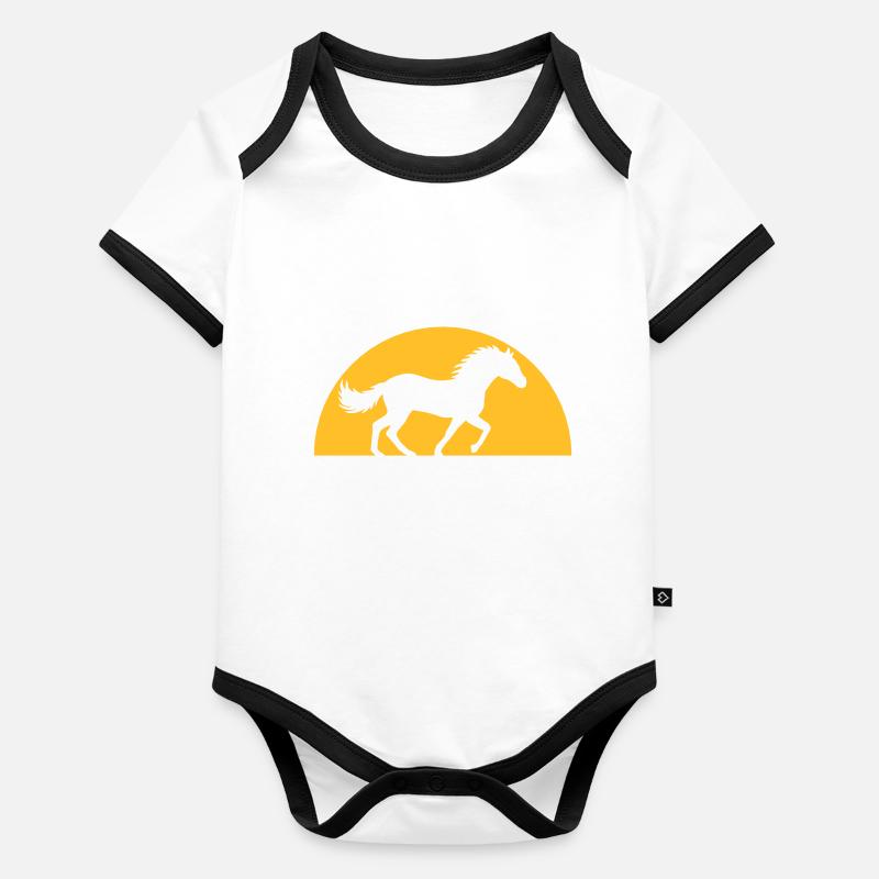 Abend Sonne Pferd Horizont Baby Bio-Kurzarm-Kontrastbody