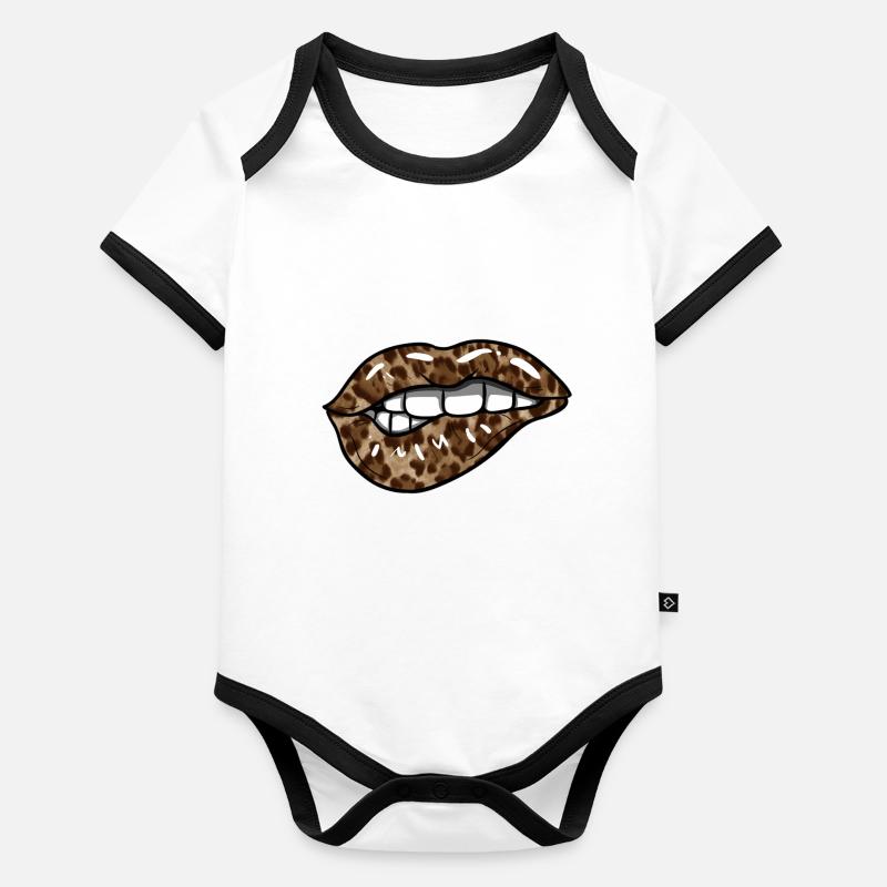 Lèvres de léopard Body Bébé bio contrasté manches courtes