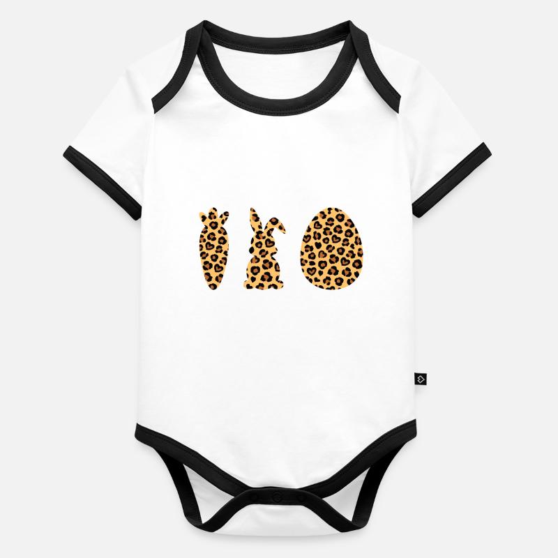 Niedlicher Hase mit Möhre Leopardenmuster Baby Bio-Kurzarm-Kontrastbody
