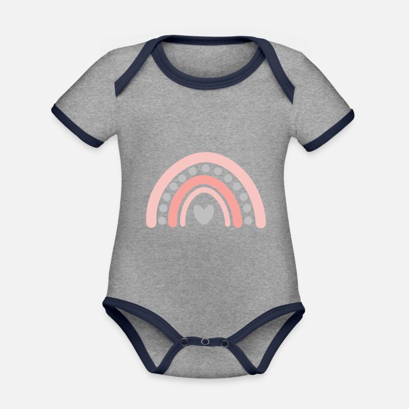 Regenbogen - Baby Bio-Kurzarm-Kontrastbody - Grau meliert/Navy