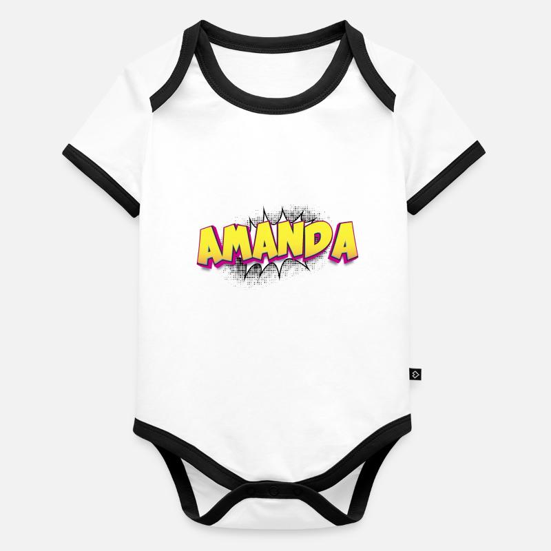 Amanda benutzerdefinierter Name Comic-Stil Pop-Art, Baby Bio-Kurzarm-Kontrastbody