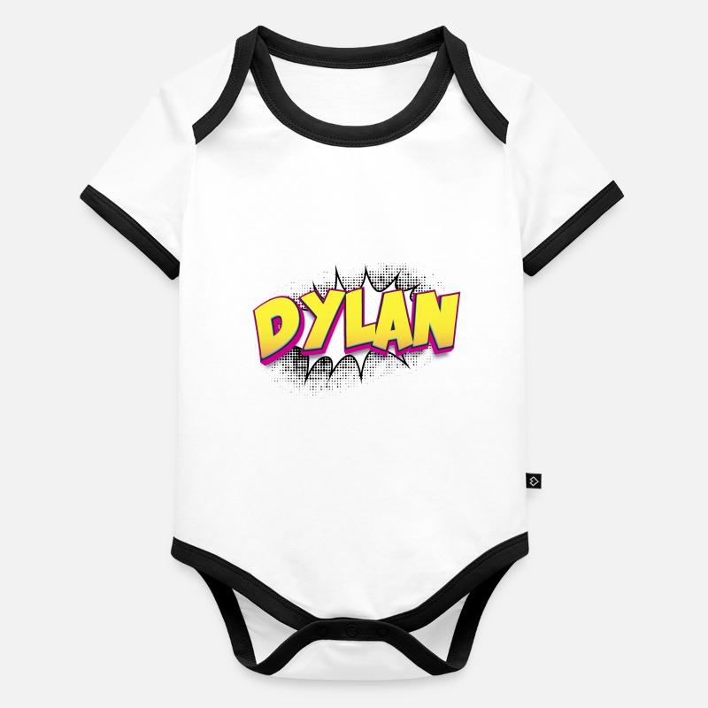Dylan Benutzerdefinierter Name Comic-Stil Pop-Art, Dylan Baby Bio-Kurzarm-Kontrastbody