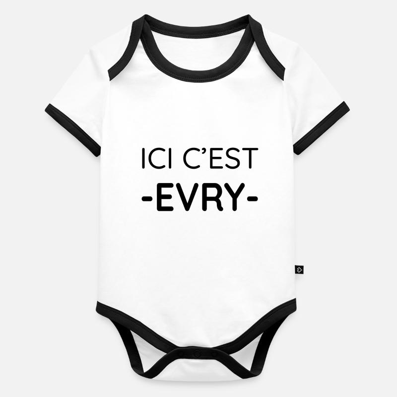 Ici c'est Evry (noir) Body Bébé bio contrasté manches courtes