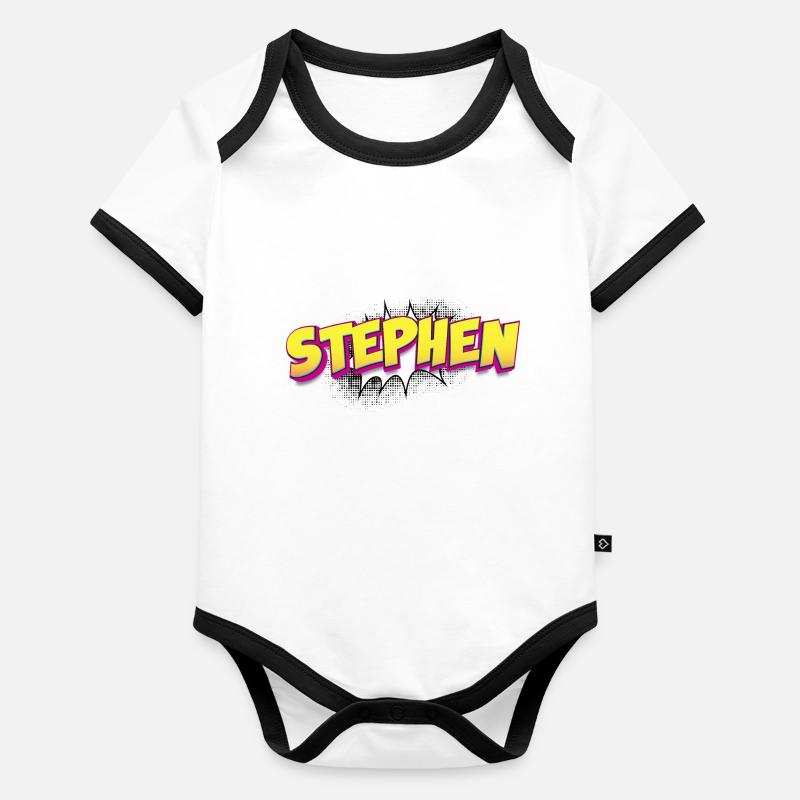 Stephen benutzerdefinierter Name Comic-Buch-Stil Pop-Art, Baby Bio-Kurzarm-Kontrastbody