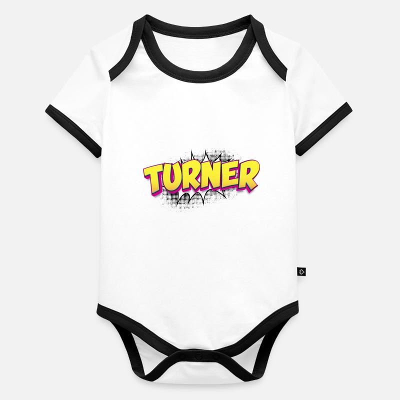 Turner Benutzerdefinierter Name Comic-Buch-Stil Pop-Art, Baby Bio-Kurzarm-Kontrastbody