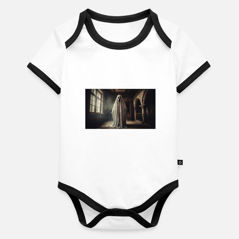 evil ghost in an old house monster dark horror Organic Baby Contrasting Bodysuit