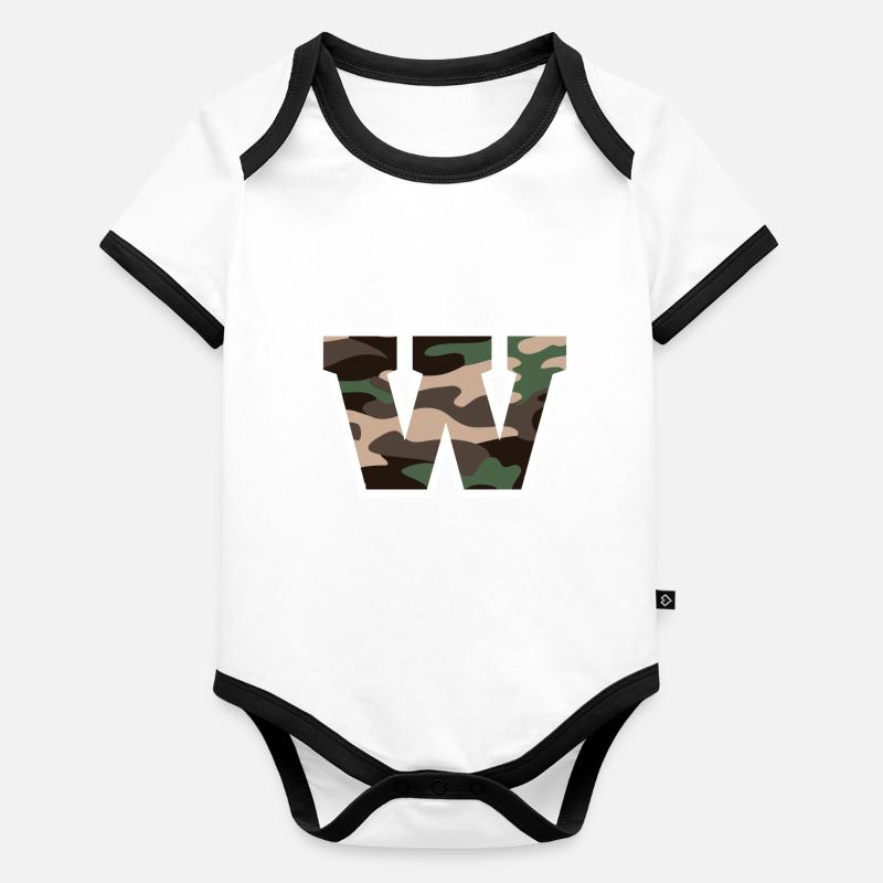 Buchstabe W Militärtarnung - Geschenkidee Baby Bio-Kurzarm-Kontrastbody