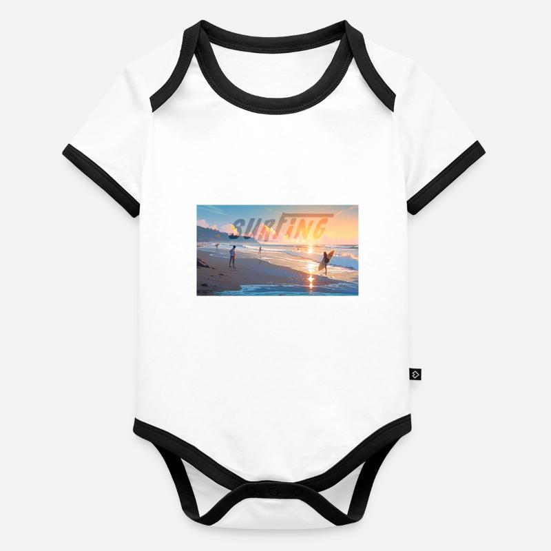 Surf au couché de soleil Body Bébé bio contrasté manches courtes