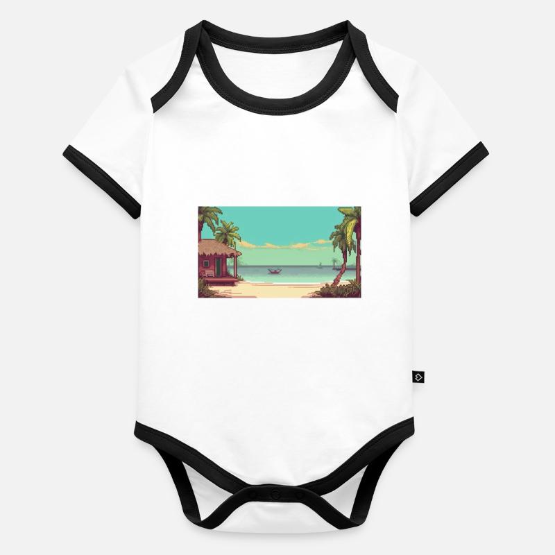 Isla Holbox, Mexique - Pixel Art Body Bébé bio contrasté manches courtes
