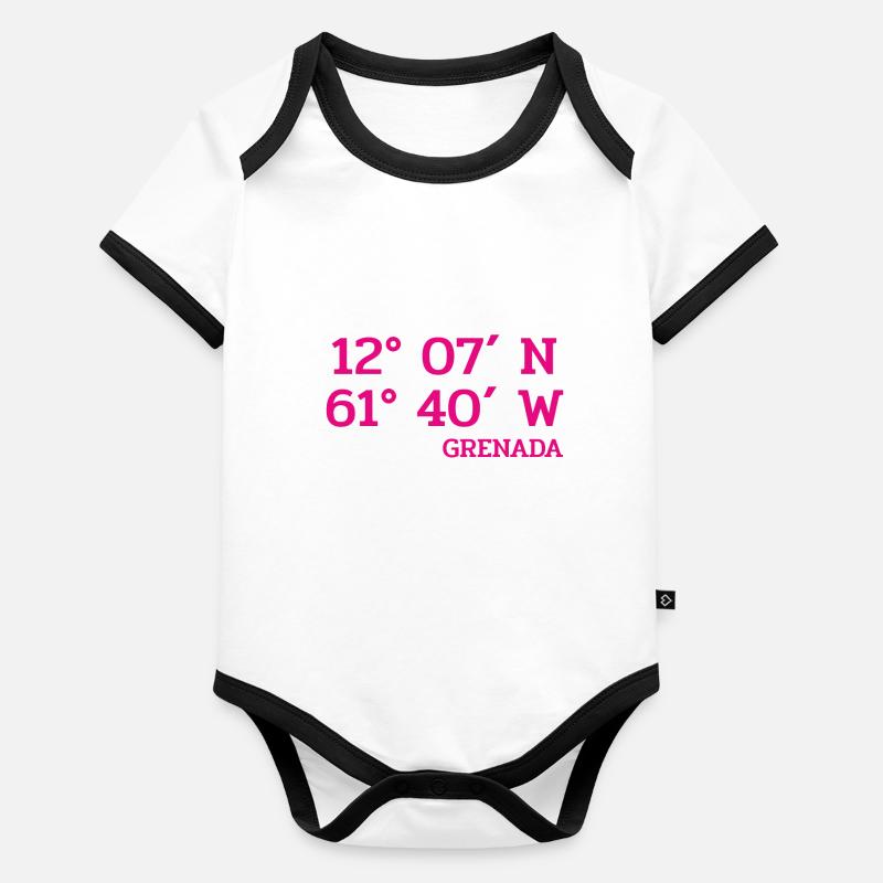 Grenada Coordinates - Koordinaten - Karibik Baby Bio-Kurzarm-Kontrastbody