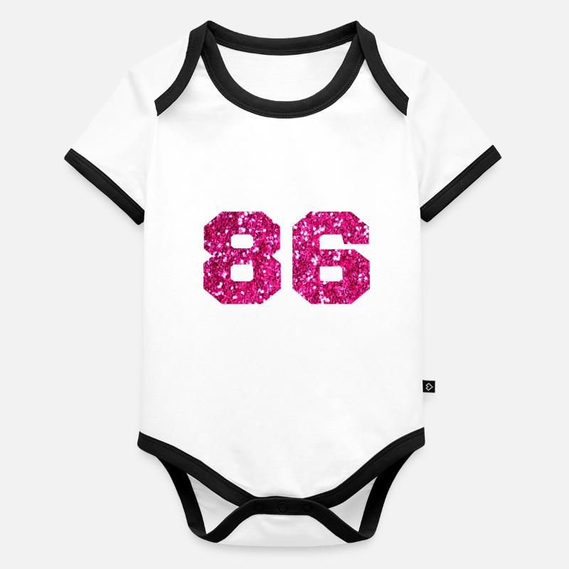 Numéro 86 paillettes rose - 86e anniversaire Body Bébé bio contrasté manches courtes