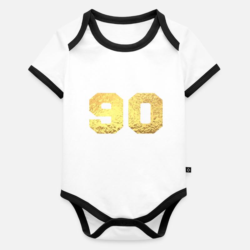 Numéro 90 paillettes doré - 90e anniversaire Body Bébé bio contrasté manches courtes