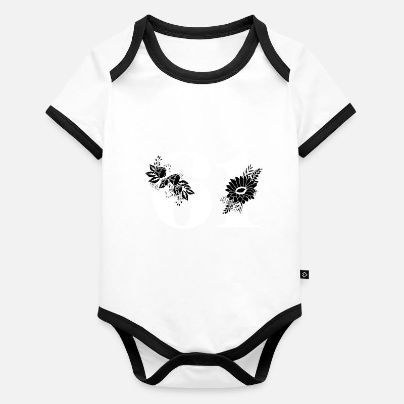 Nummer 61 Schwarze Blumen - 61. Blumengeburtstag Baby Bio-Kurzarm-Kontrastbody
