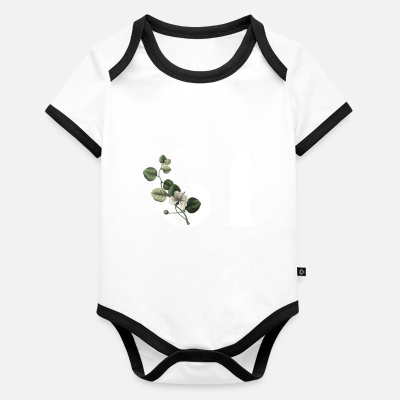 Nummer 61 Blumengrün - 61. Geburtstag Blumen Baby Bio-Kurzarm-Kontrastbody
