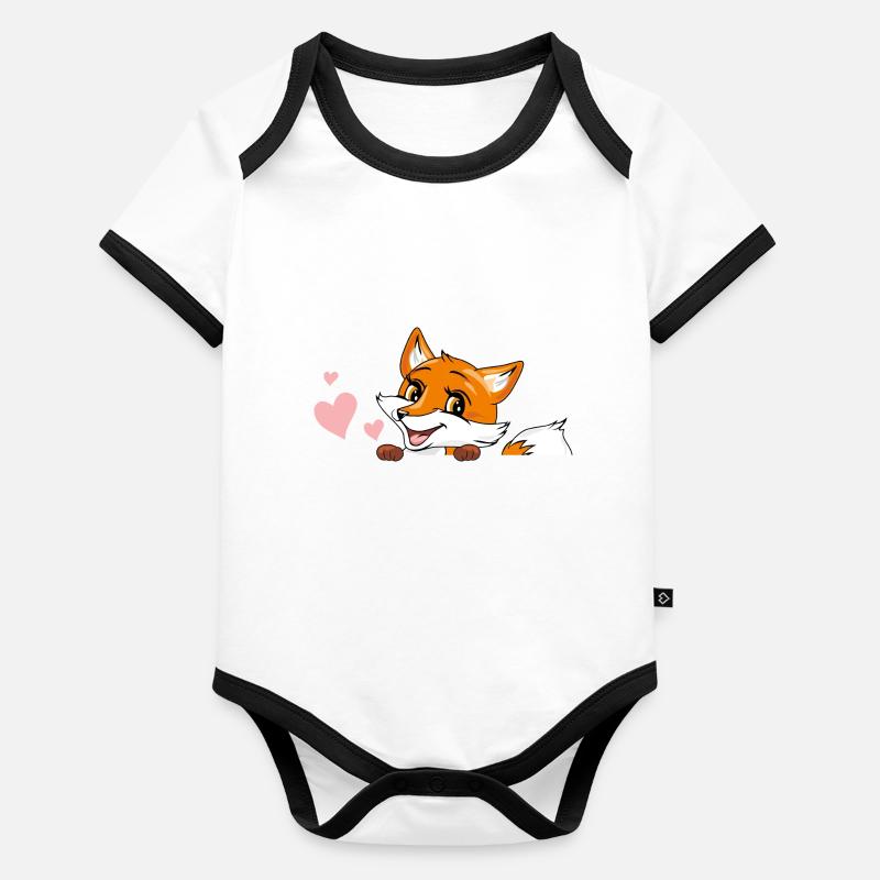 Jeter un coup d’œil mignon bébé renard avec des cœurs Body Bébé bio contrasté manches courtes