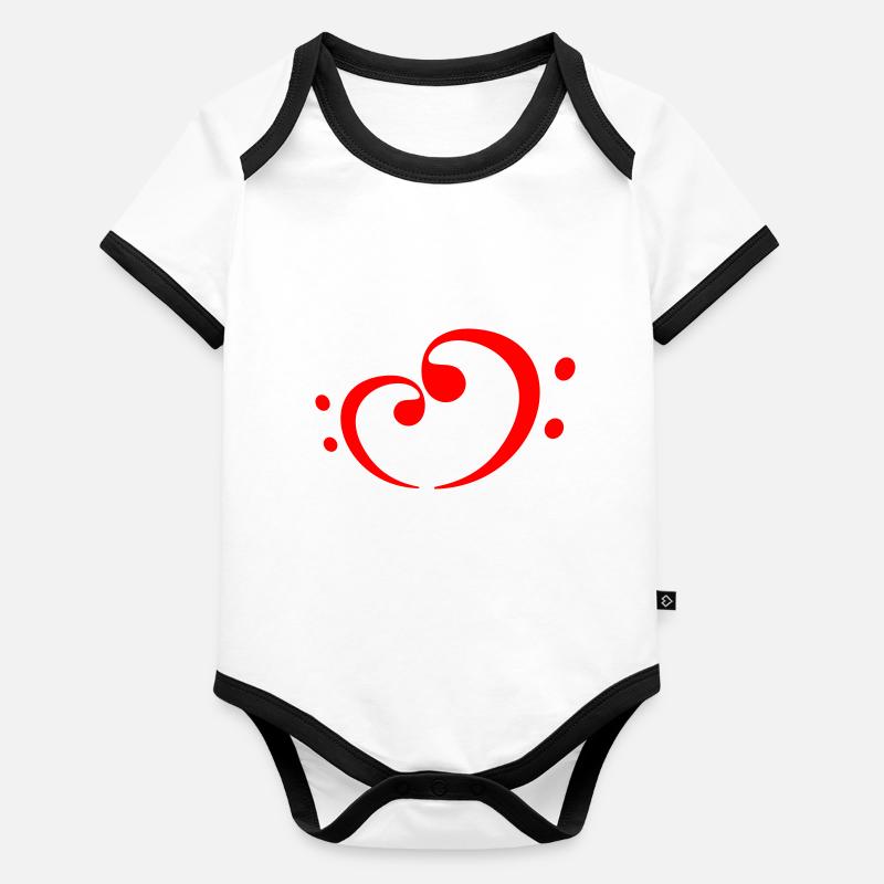J’aime la basse Musique de cœur Amour note de clé Body Bébé bio contrasté manches courtes