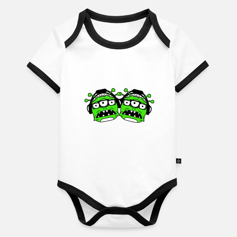 2 DJ Aliens Aliens Horreur Deux monstres Équipe Body Bébé bio contrasté manches courtes