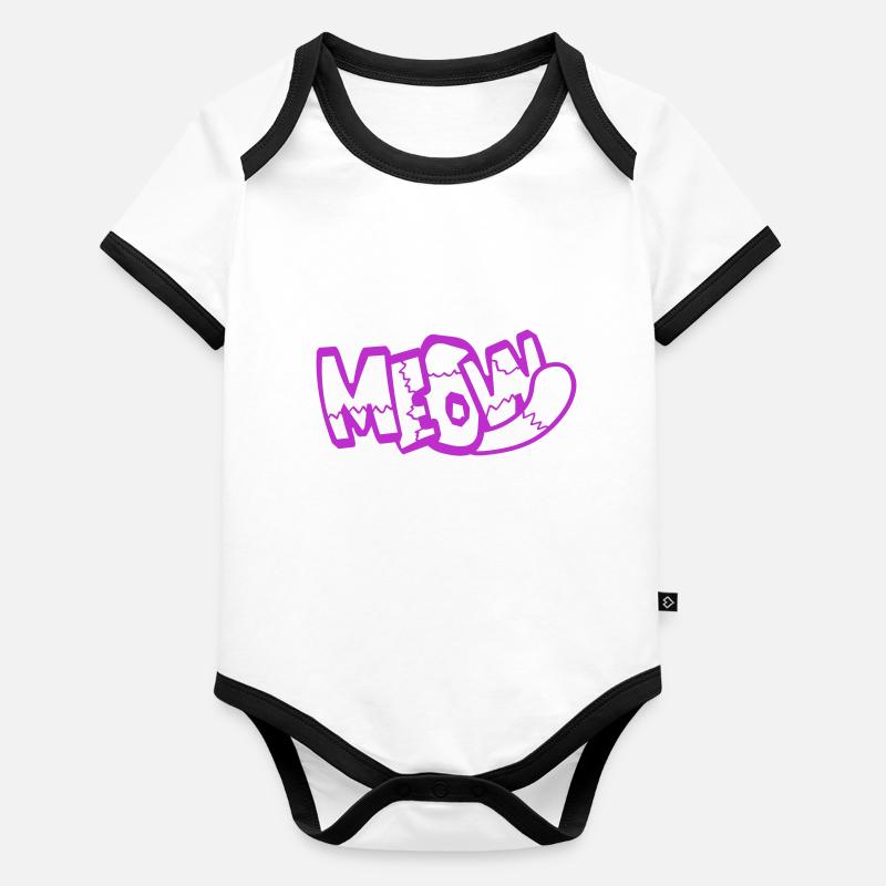 Meow Cat Bande dessinée Texte Meow Citation de dessin animé drôle Body Bébé bio contrasté manches courtes