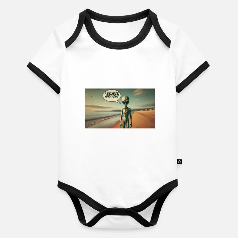 Alien sur la plage Body Bébé bio contrasté manches courtes