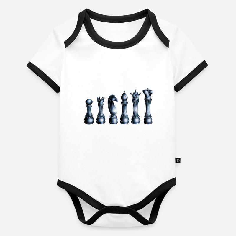 Illustration pièces de jeu d'échec bleu brillant Body Bébé bio contrasté manches courtes