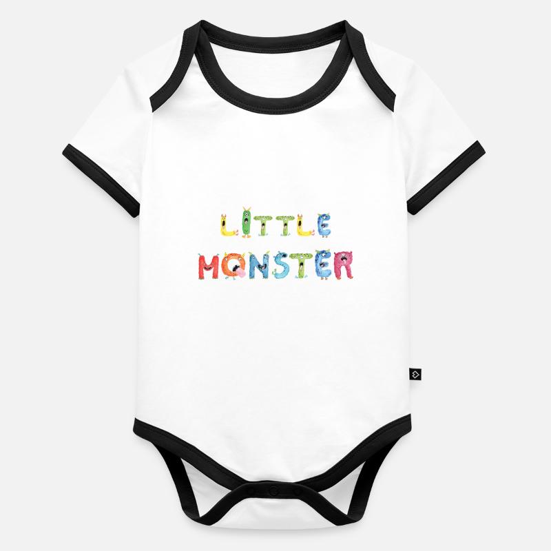 Kleines Monster Alphabet Bunte lustige Buchstaben Baby Bio-Kurzarm-Kontrastbody