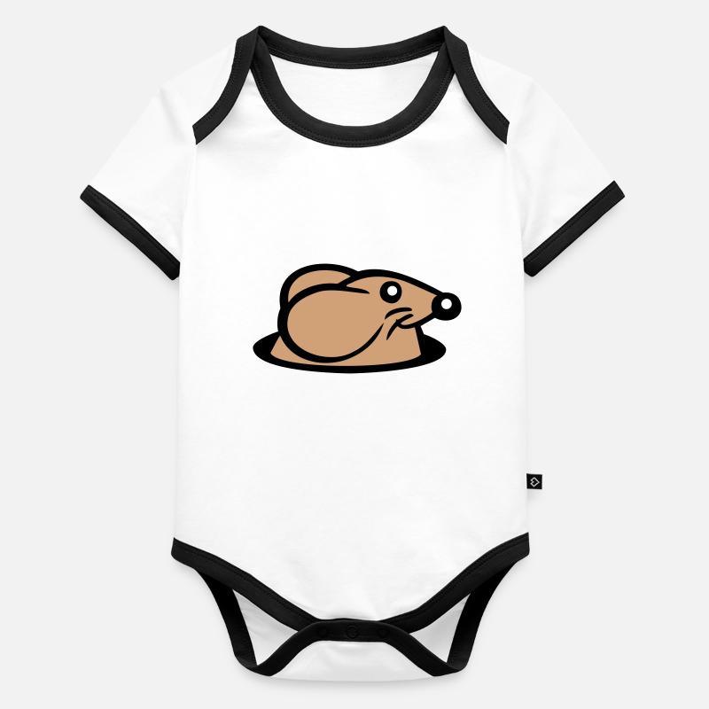 Mouse Ground Hole Mouse Hole Peeps Cute Funny Comic Organic Baby Contrasting Bodysuit
