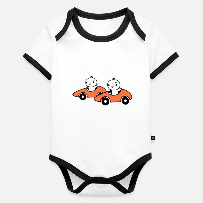 2 oiseaux conduisant une course de voiture rapide course de voiture Body Bébé bio contrasté manches courtes
