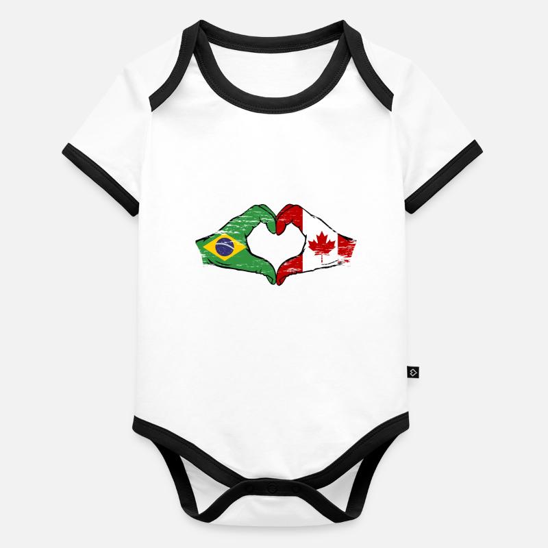 Brésil Canada Drapeau Mains Coeur Utilisé Body Bébé bio contrasté manches courtes