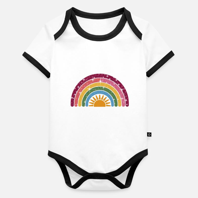Soleil arc-en-ciel : matin coloré Body Bébé bio contrasté manches courtes