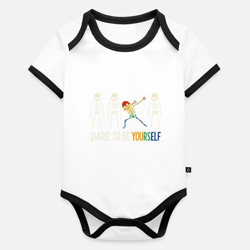Squelette de Dabbing Coloré « Dare To Be Yourself » Body Bébé bio contrasté manches courtes