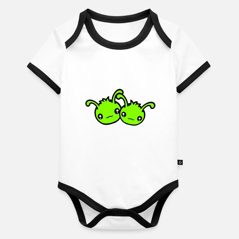 2 Raupe Alien Monster Team Freunde Paar Verliebt Baby Bio-Kurzarm-Kontrastbody