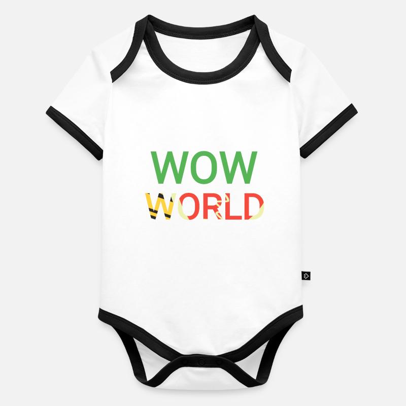 wow world texte coloré Body Bébé bio contrasté manches courtes
