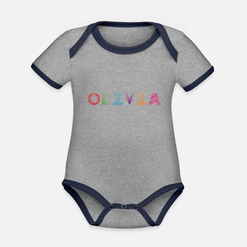 Nom de la lettre Olivia - Body Bébé bio contrasté manches courtes - gris chiné/bleu marine