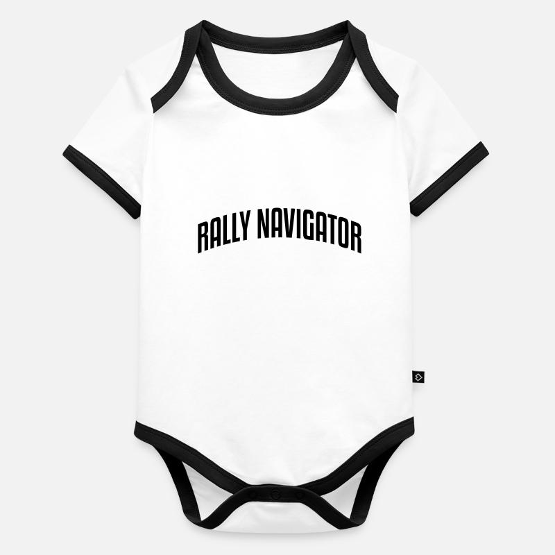 rally navigator stylish arched text logo Organic Baby Contrasting Bodysuit