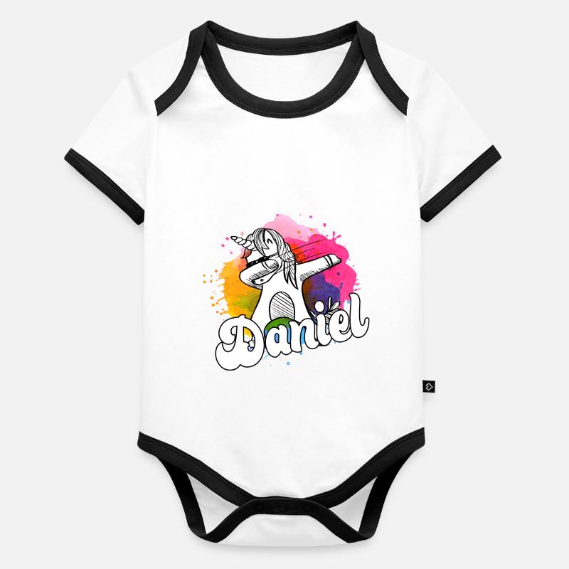 DANIEL - Beau nom de garçon avec licorne cool Body Bébé bio contrasté manches courtes