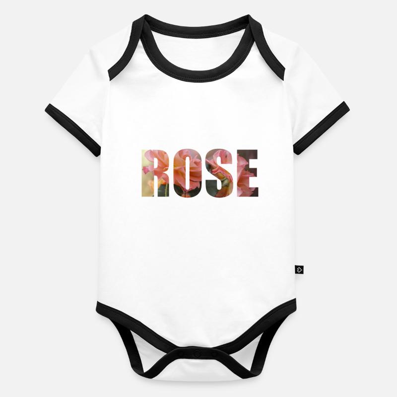Rose - design romantique Body Bébé bio contrasté manches courtes