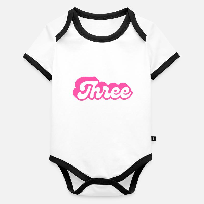 Three birthday - 3rd birthday retro pink Organic Baby Contrasting Bodysuit