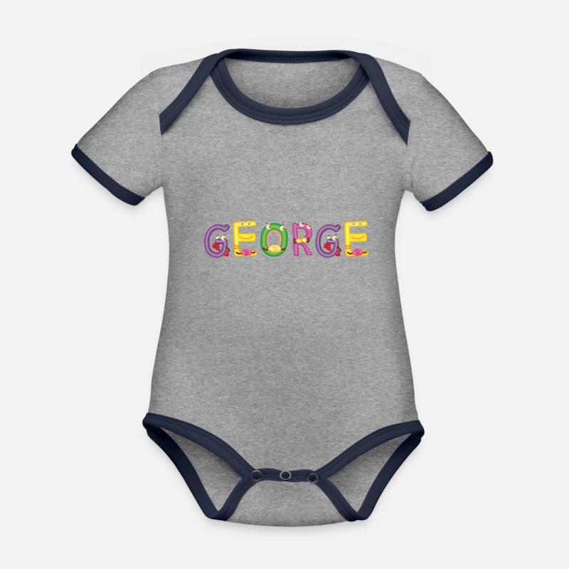 George - Body Bébé bio contrasté manches courtes - gris chiné/bleu marine