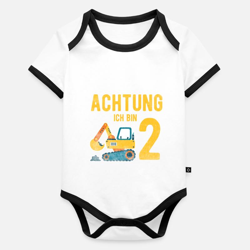 Kinder Achtung ich bin 2 Geburtstag 2 Jahre Bagger Baby Bio-Kurzarm-Kontrastbody