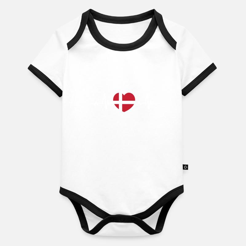 Danemark Cœur Danemark Danmark Drapeau danois Body Bébé bio contrasté manches courtes