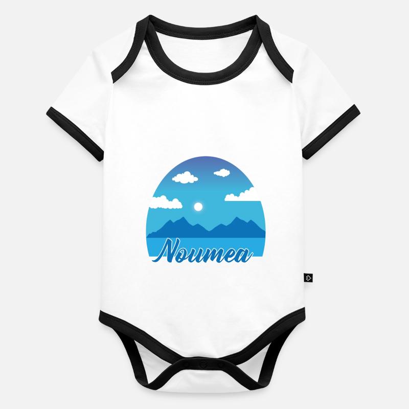 Vacances de rêve Noumea en bleu Body Bébé bio contrasté manches courtes